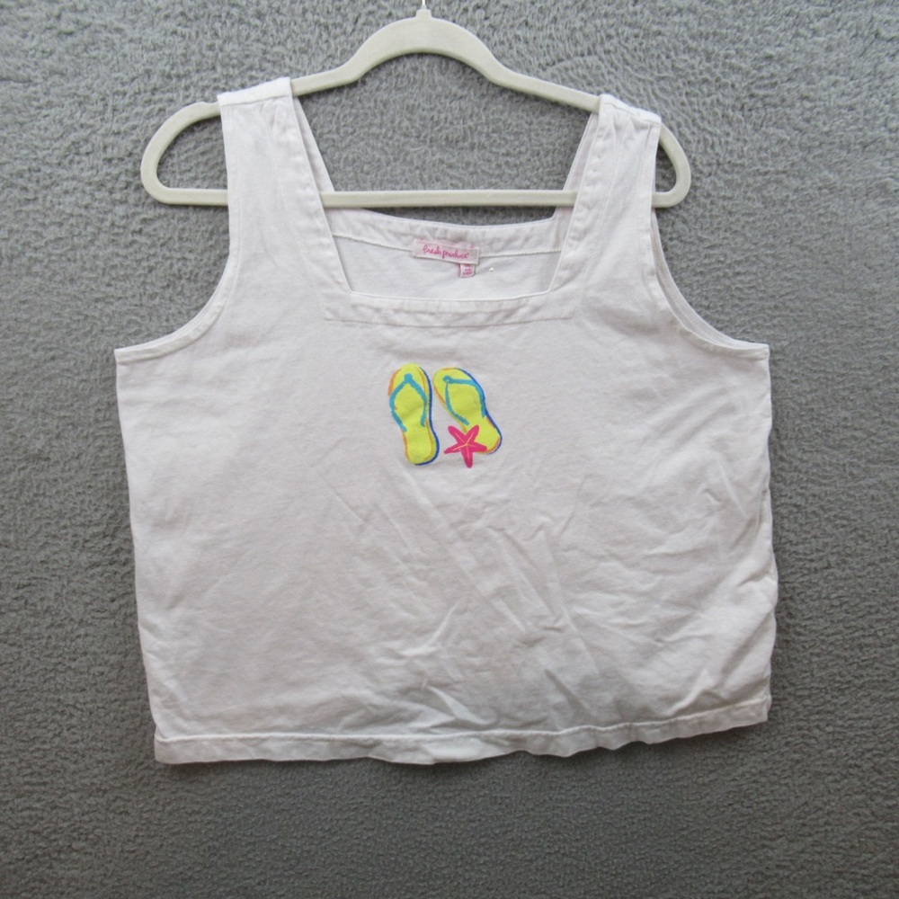 Fresh Produce Womens Shirt XXL White Sleeveless Tank Top Flip Flops Beach Boxy